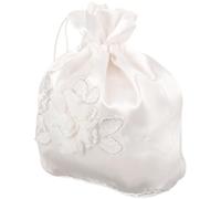 Cabilock Wedding Bags, White Satin Bridal Purse Money Bag with Flower Wedding Handbag Pouch Drawstring Storage Bags for Girls Women