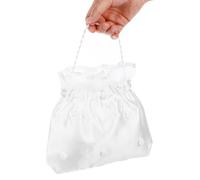 Cabilock Wedding Bags, White Satin Bridal Purse Money Bag with Pearl-Embellished Flower Wedding Handbag Pouch Drawstring Storage Bags for Girls Women