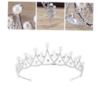 Cabilock Wedding Bridal Crown Pearl Rhinestone Headdress Tiara Headband for Brides White Crystal Princess Hair Accessory