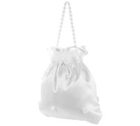 Cabilock White Satin Bridal Bag Bridesmaid Satin Flower Decorated Pearl Dolly Drawstring Handbag Wedding Money Bag for Holy Communion Women