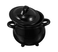 Cabilock Witch Cauldron Mug Black Ceramic Candy Kettle with Lid Dual Purpose Halloween Tabletop Decoration and Coffee Cup for Spooky Party Favors and Trick Treat Nights