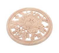Cabilock Wood Carved Round Applique Hollow Relief Floral Design Unpainted Wooden Onlay for DIY Furniture Decoration Cabinet Dresser Door Wall Wardrobe Ceiling Trim