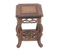 Cabilock Wood Plant Stand Square Pot Base Flower Display Pedestal with Rosewood Mini Jade Stone Carving for Indoor Garden Home Décor 9x13cm