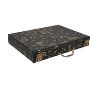 Cabilock Wooden Mahjong Organizer Storage Box 26x19cm Vintage Chinese Tile Holder with 3d Embossed Printing Portable Board Game and Chess Storage Case for 4.0cm Tiles