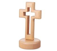 Cabilock Wooden Standing Cross with Base Solid Beech Wood Tabletop Christian Cross Ornament Decorative Religious Home Decor for Office Housewarming Faith Inspiration