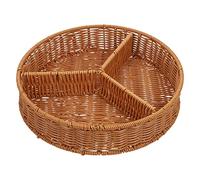 Cabilock Woven Storage Basket with Lid 11X11X2.4 Inch Rattan Organizer Tray for Kitchen and Home Storage Sectional Wicker Tray for Fruit Bread and Pantry Organization