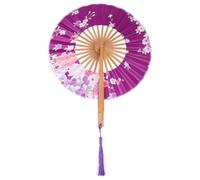Cabilock Yamato Style Folding Fan, Japanese Fan for Costume Display | Silk Damask, Hand Made round Shape, Foldable Storage, for Cosplayers Festival Attendees and Traditional Outfits