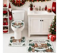 Cabin Bakery Coffee Winter Theme Christmas Bathroom Rugs Sets 3 Piece | Winter Cabin Theme, Bathroom Floor Mat, Rustic Pine Trees, Cozy Coffee Corner, Seasonal Home Decor, Holiday Bathroom Accents