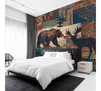 Cabin Bear Wallpaper, Farmhouse Lodge Moose Wall Mural for Living Room, Bedroom, Non-Woven Wall Papaer Decoration, Photo Wallpaper & Home Decor, 150x105 cm (WxH) K-MZ&6
