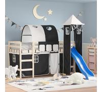 Cabin Bed Curtains with Tunnel and Tower White and Black Polyester + Storage Pockets and Tie Backs - Fits Nursery with Slatted Base - Fall Protection