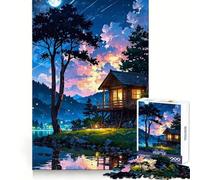 Cabin by The Lake at Night Jigsaw Puzzles for Adults1000 Pieces Brain Wellness Leisure Activity Perfect Lock Bday Surprise (38x52cm)