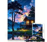 Cabin by The Lake at Night Jigsaw Puzzles for Adults1000 Pieces Memory Training Serene Escape Flawless Cut Birthday Gift (38x26cm)