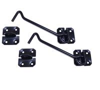 Cabin Hook Gate Lock Black BZP 2 or 5 Pcs 4" 6" 8" Heavy Duty Gate Latch, Hook and Eye Latch for Garage,Door Window (Black, 2 Pack 6" (150mm))