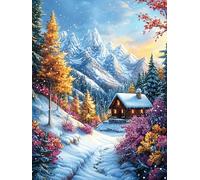 Cabin in Snowy Mountain Valley 500 Pieces Set Classic Jigsaw Puzzle Mitos Fantástico Couple Puzzle Partners Mind Relaxation Wall Decor Easter New Year Recycled Cardboard Material 500 PCS