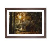 Cabin in The Forest Painting Framed Print | A2 Walnut Framed Wall Art | Ready to Hang | Modern Landscape Picture | Living Room Bedroom Lounge Office