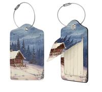 Cabin in The Woods Luggage Tag for Suitcase PU Leather Suitcase Tag with Stainless Steel Loop and Address Card Baggage Tags Cute Bag Name Travel Tags ID Labels for Women Men 2 PCS