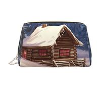 Cabin in the woods Makeup Bag for Women Cosmetic Bags Leather Travel Makeup Case Organizer Waterproof Make up Pouch Open Flat Toiletry Bag Portable Storage Pouch for Travelling, Gold, One Size