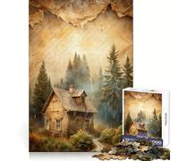 Cabin in The Woods Rainy Day Jigsaw Puzzles 1000 Pieces for Adults Brain Memory Calm Leisure Tight Lock (38x52cm)