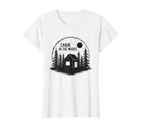 Cabin in The Woods Rustic Nature Retreat T-Shirt, Women, White, S