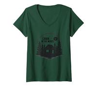 Cabin in The Woods Rustic Nature Retreat V-Neck T-Shirt, Women, Forest Green, L