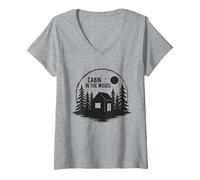 Cabin in The Woods Rustic Nature Retreat V-Neck T-Shirt, Women, Heather Grey, S
