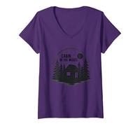 Cabin in The Woods Rustic Nature Retreat V-Neck T-Shirt, Women, Purple, L