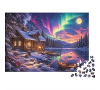 Cabin Lake Aurora 1000pcs Mini Puzzle For Adults Challenging | 38x26cm Cardboard Living Room Decor Durable Structure Birthday Gift Stress Relief