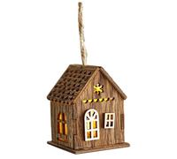 Cabin LED Christmas Village - Lighted Tree 6x5x5cm, Rustic Wooden House Decoration, Mini Building With Hanging Light | Cozy Farm Scene For Home And Tree