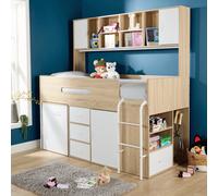 Cabin Loft Single Bed Overhead Integrated Storage Shelves Hidden Desk Home Source White Single