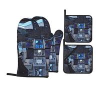 Cabin of The Future This Unique Printed Oven mitt and potholder Set is an Eye-catching Combination, Featuring Water-Resistant Polyester and Heat-Insulating Fabric.