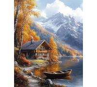 Cabin Paint by Numbers for Adults, Mountain Paint by Numbers Kits with Acrylic Paints and Brushes, Without Frame DIY Digital Painting for Beginner, 36x48in Color Oil Painting for Home Decor x-z995