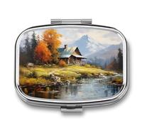 Cabin River Trees Mountain Vintage Pill Box 2 Compartment Portable Medicine Pill Case Travel Pill Organizer for Pocket Purse