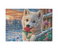 Cabin Rose Samoyed 300 Piece Jigsaw Puzzle Pack Canine Rose Snow Teens Beginners Cognitive Development Puzzle Fans Group Play Anniversary Premium Cardboard 300 PCS