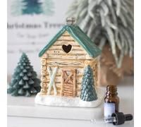 Cabin Ski Chalet Oil Burner - Rustic Ceramic Design, Perfect for Fragrance Oils, Creates Cozy Winter Ambiance, Ideal for Holiday Décor or Winter Enthusiasts