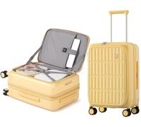 Cabin Suitcase 20 Inch Expandable Suitcase Front Opening Hard Shell Suitcase with 4 Dual Spinner Wheels and TSA Lock, Carry on Luggage for Travel 6-8 Days, 50L Lightweight Suitcase (Cheese Yellow)