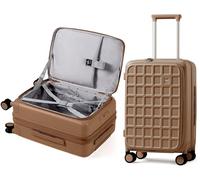 Cabin Suitcase 20 Inch Expandable Suitcase Front Opening Hard Shell Suitcase with TSA Lock and 4 Dual Spinner Wheels, Carry on Luggage for Holiday 6-8 Days, 50L Lightweight Suitcase (Chocolate Brown)