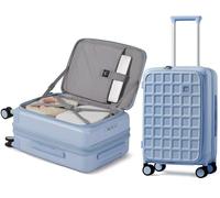 Cabin Suitcase 20 Inch Expandable Suitcase Front Opening Hard Shell Suitcase with TSA Lock and 4 Dual Spinner Wheels, Carry on Luggage for Holiday 6-8 Days, 50L Lightweight Suitcase (Blueberry Blue)