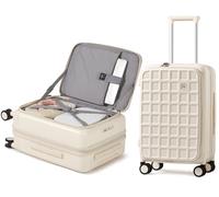 Cabin Suitcase 20 Inch Expandable Suitcase Front Opening Hard Shell Suitcase with TSA Lock and 4 Dual Spinner Wheels, Carry on Luggage for Holiday 6-8 Days, 50L Lightweight Suitcase (Coconut White)