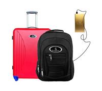(Cabin Suitcase + Rucksack Bag + Powerbank) Vivien Kondor Travel Smart Luggage ABS Hard Shell Trolley with TSA Lock and Weight Scale (Black Rucksack Bag, Gold PowerBank, Red Cabin Suitcase)