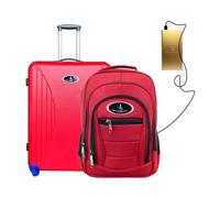 (Cabin Suitcase + Rucksack Bag + Powerbank) Vivien Kondor Travel Smart Luggage ABS Hard Shell Trolley with TSA Lock and Weight Scale (Red Rucksack Bag, Gold PowerBank, Red Cabin Suitcase)