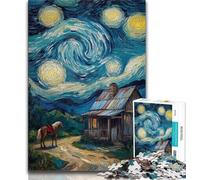 Cabin Under The Night Sky Puzzles for Adults Teens 1000pc Puzzle,Toys Educational Games Stress Relieving Wishlist with Santa Claus 38x26cm