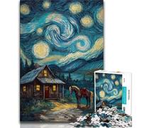 Cabin Under The Night Sky Puzzles for Teenagers Teens 1000pc Puzzle,Fun Games Every Piece Is Unique - Challenging Family Fun Game 38x26cm