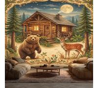 Cabin Wildlife Wallpaper 100 X 70 cm | Rustic Bear Deer Animal Decor Wall Paper, Non-woven, Photo Mural, Living Room, Bedroom, Dining Room, Hallway, Lounge