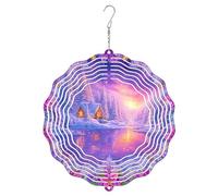 Cabin Wind Spinner, Winter Scenic Snow Pine Trees Winter Violet Metal Hanging Wind Sculptures Outdoor Ornaments for Garden Yard Patio Lawn Party Decor 12 Inch