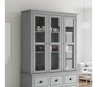 Cabinet 3-Door Grey Engineered Wood & Glass 115.5x38.5x117.7cm Modern DisplayXL