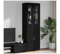 Cabinet Black 60 x 35 x 182 cm Engineered Wood Matte 4-Door 6-Shelf Storage Slim