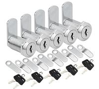 Cabinet Cam Lock, 5 Pack 1-1/8 Inch Keyed Alike Cam Lock Cylinder Tool Box Locks with Keys Replacement for RV Storage Truck Toolbox Drawer Travel Trailer Compartment, Fits on 0.87" Max Door Thickness
