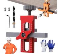 Cabinet Door Handle Jig, Aluminum Alloy Cabinet Mounting Tool Support, with Quick Edge Positione, Adjustable Positioning Tool for Handles Knobs Pulls On Drawers/Doors (red, with Drill bit)