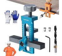 Cabinet Door Handle Jig, Aluminum Alloy Cabinet Mounting Tool Support, with Quick Edge Positione, Adjustable Positioning Tool for Handles Knobs Pulls On Drawers/Doors (Blue, with Drill bit)