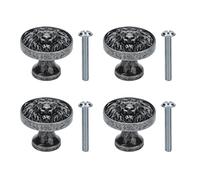 Cabinet Door Handles Drawer Pulls 4 Set Lion Head Zinc Alloy Modern Antique Cartoon Solid Circular Single Hole Buckle Handles for Wardrobes Cabinets Drawers Furniture Hardware (399 Lion Head-Ancient